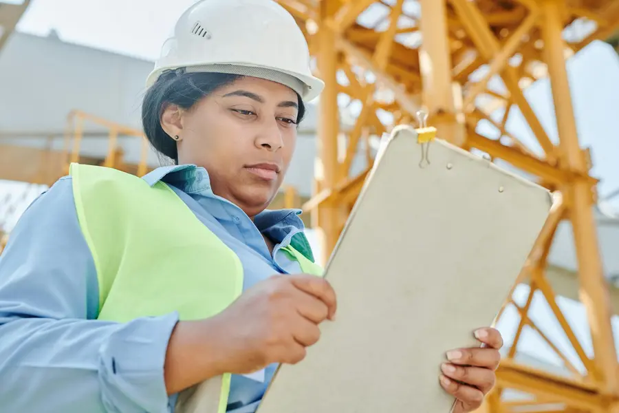 Inspector reviewing a checklist on site